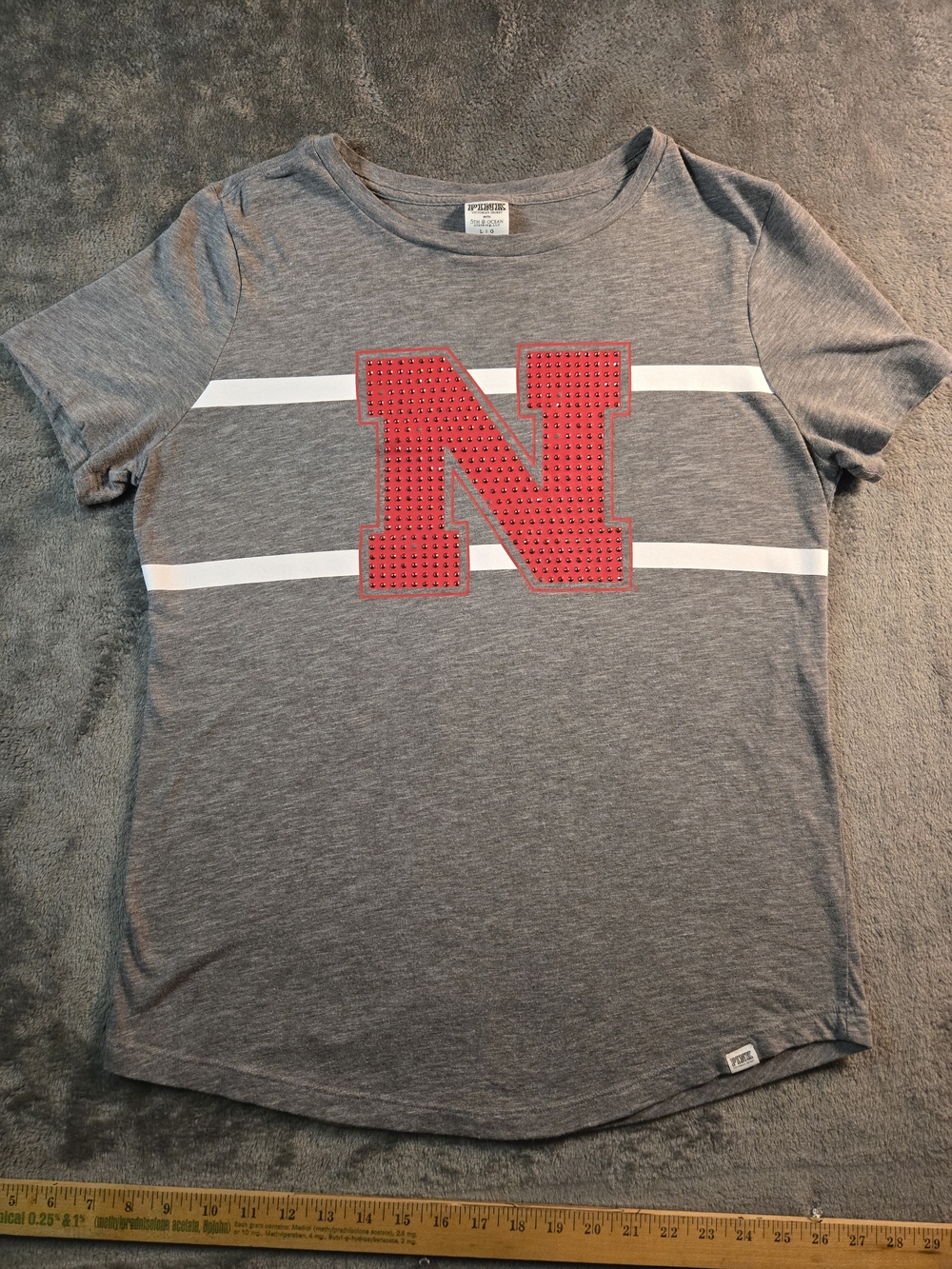 Girls' Grey Short Sleeve Top with Red 'N' Graphic - Unbranded